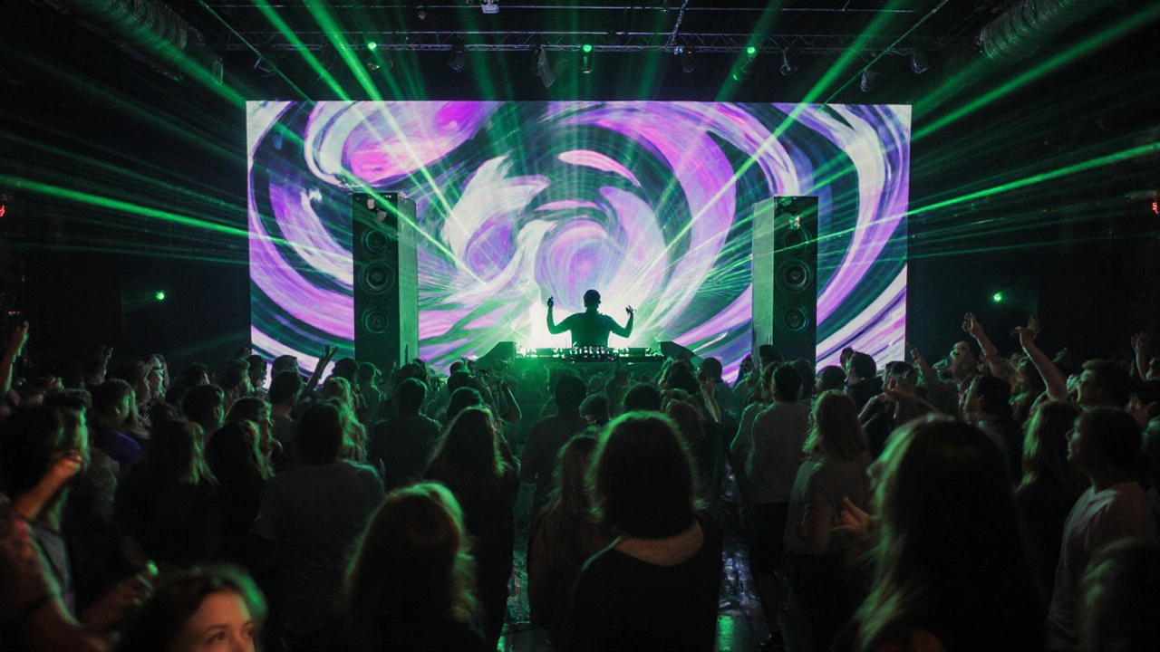 Crowded dance floor with LED wall and DJ booth inside Electric Brixton.