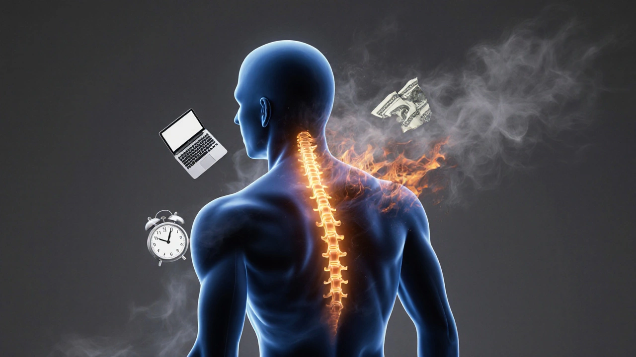 A human figure dissolving into waves of color, symbolizing the release of deep tension, with glowing pressure points along the spine.