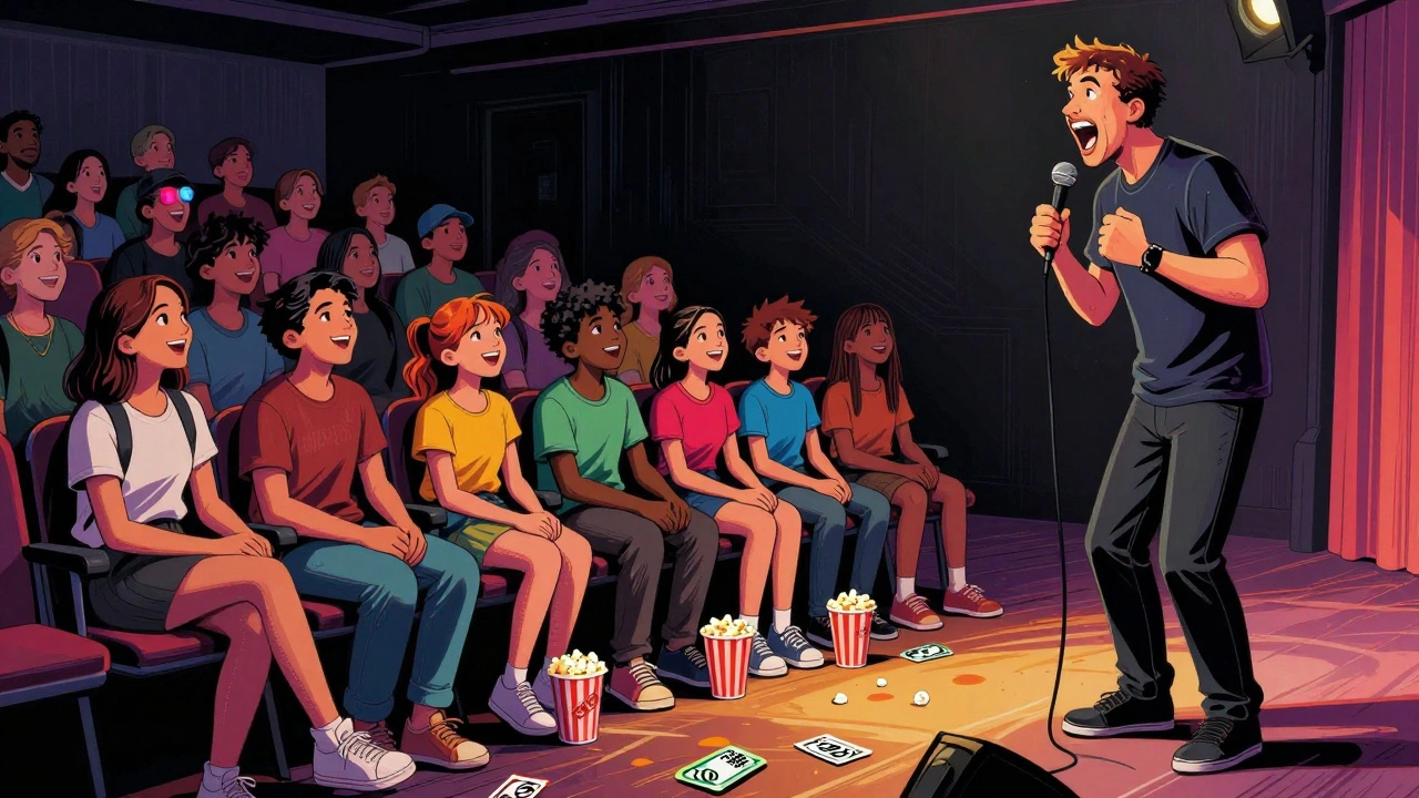 Family audience laughing at a live comedy show at Soho Theatre in London.