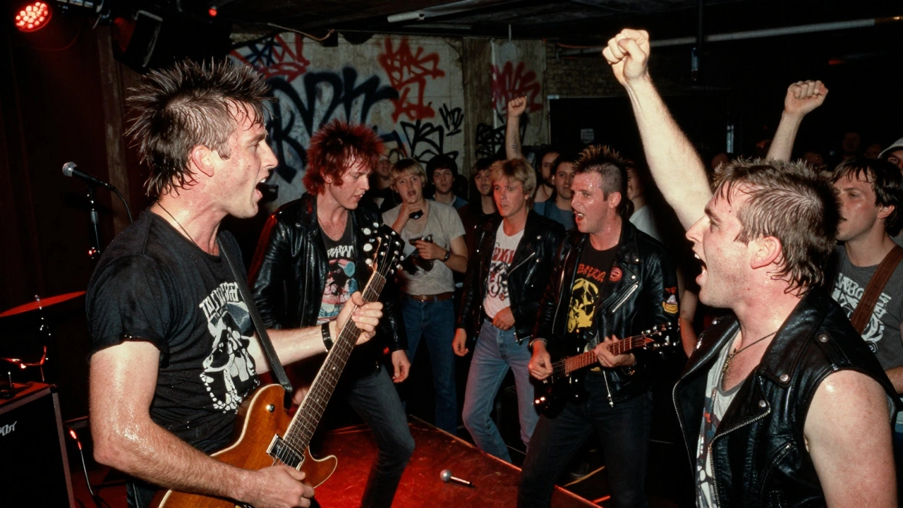 Punk band performing in Camden Assembly with a sweaty, energetic crowd.
