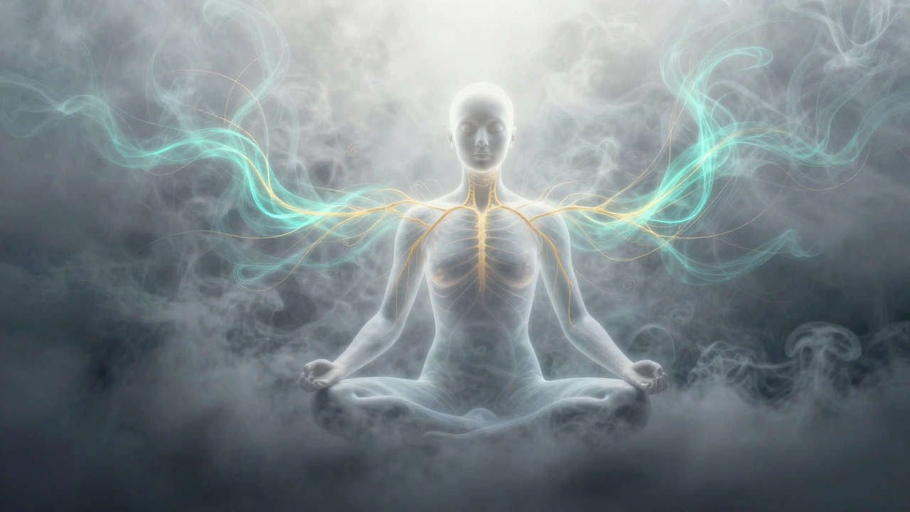 Abstract art showing stress transforming into calm light