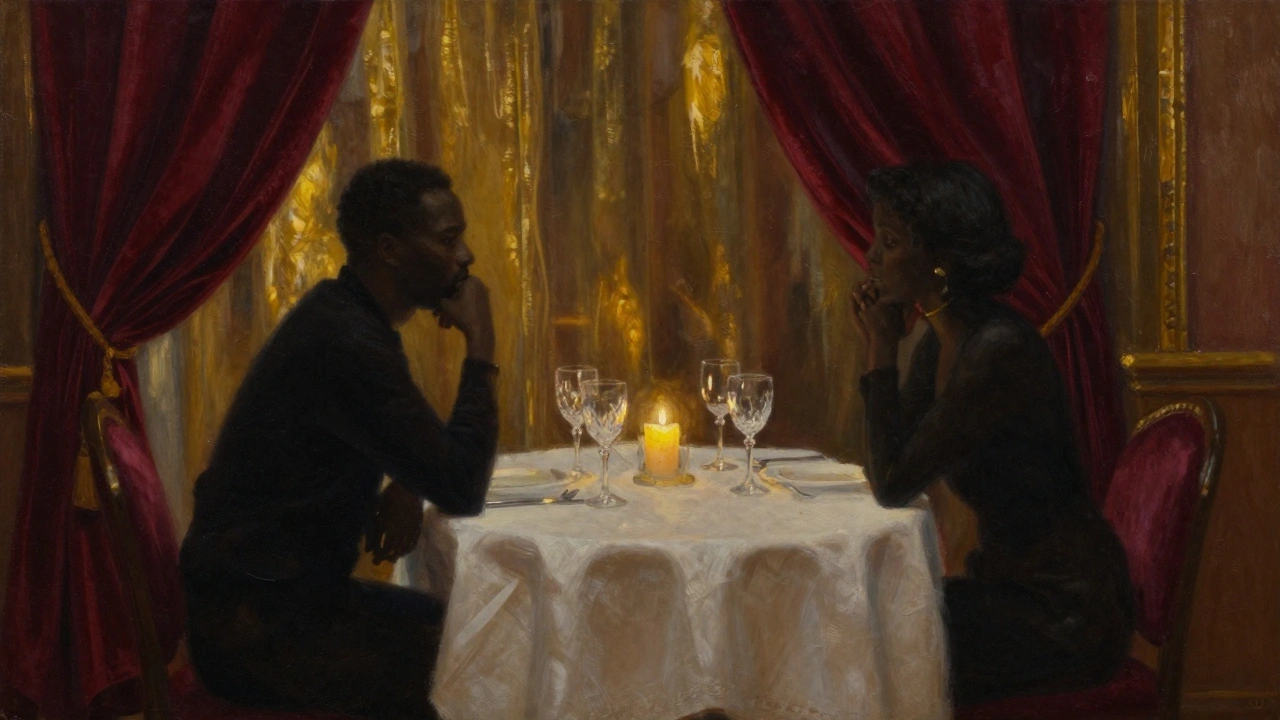 Silhouettes dining privately in luxury restaurant