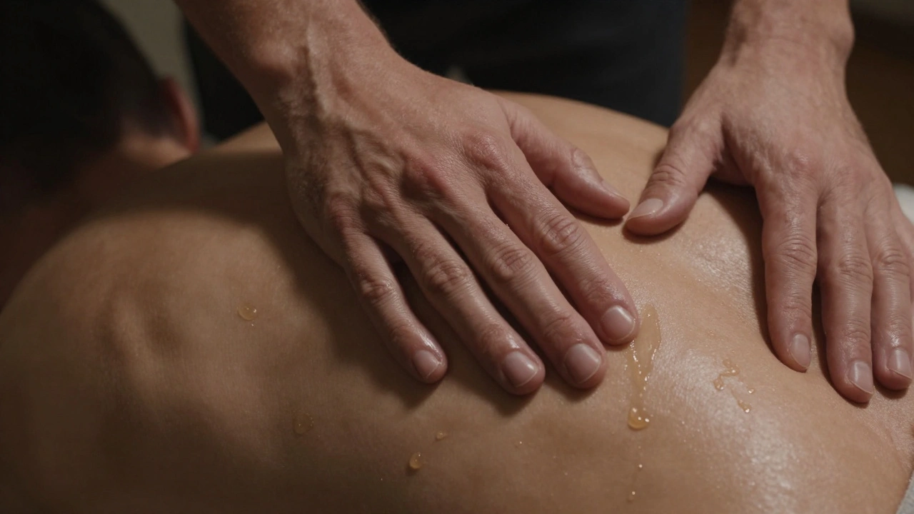 Trained hands glide over a spine in candlelit silence, oil glistening on skin as tension melts away.